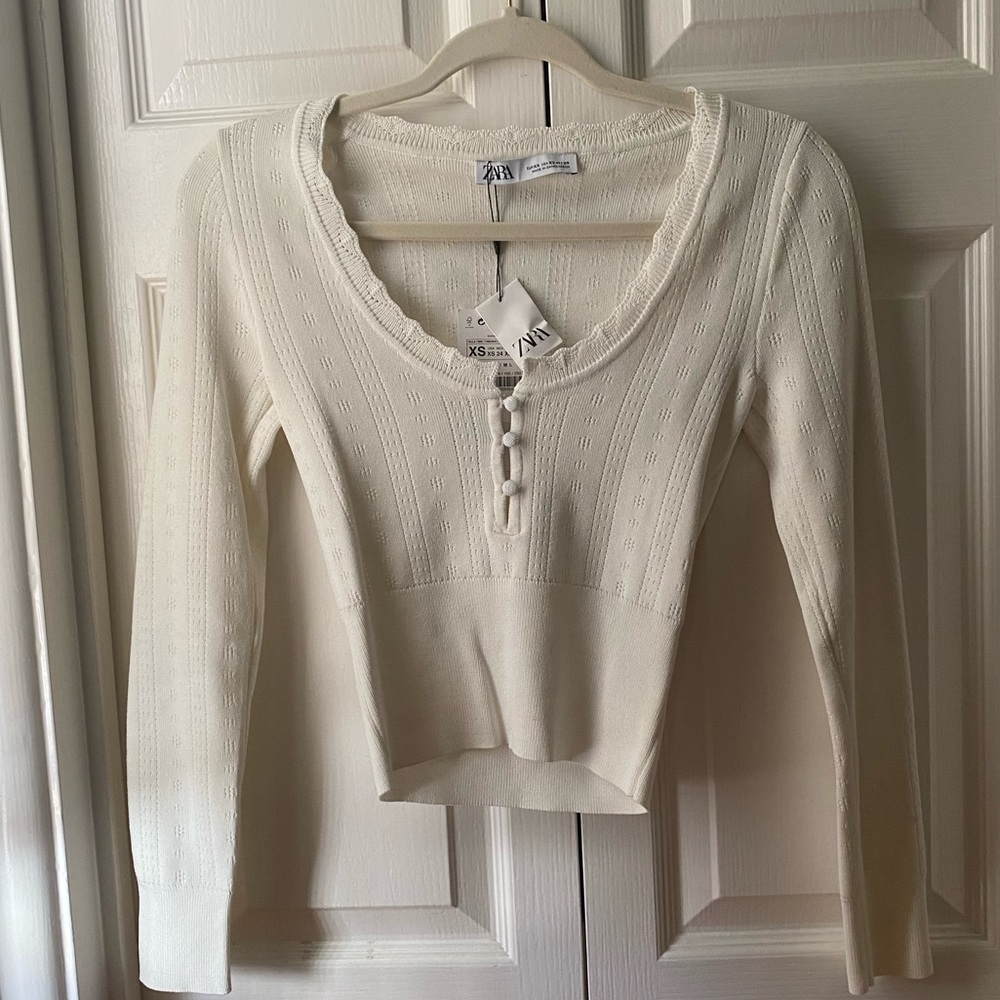 Zara white pointelle sweater